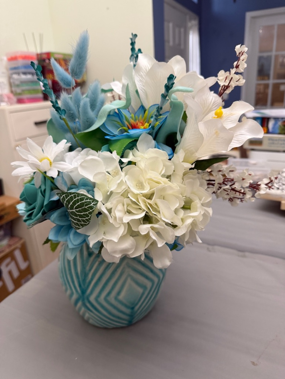 Turquoise & White Floral Arrangement in Decorative Vase - Home Accents - Picture 2 of 8